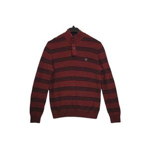 Chaps Sweater Mens Large Striped Button Mock Neck Elbow Patch Preppy Grandpa